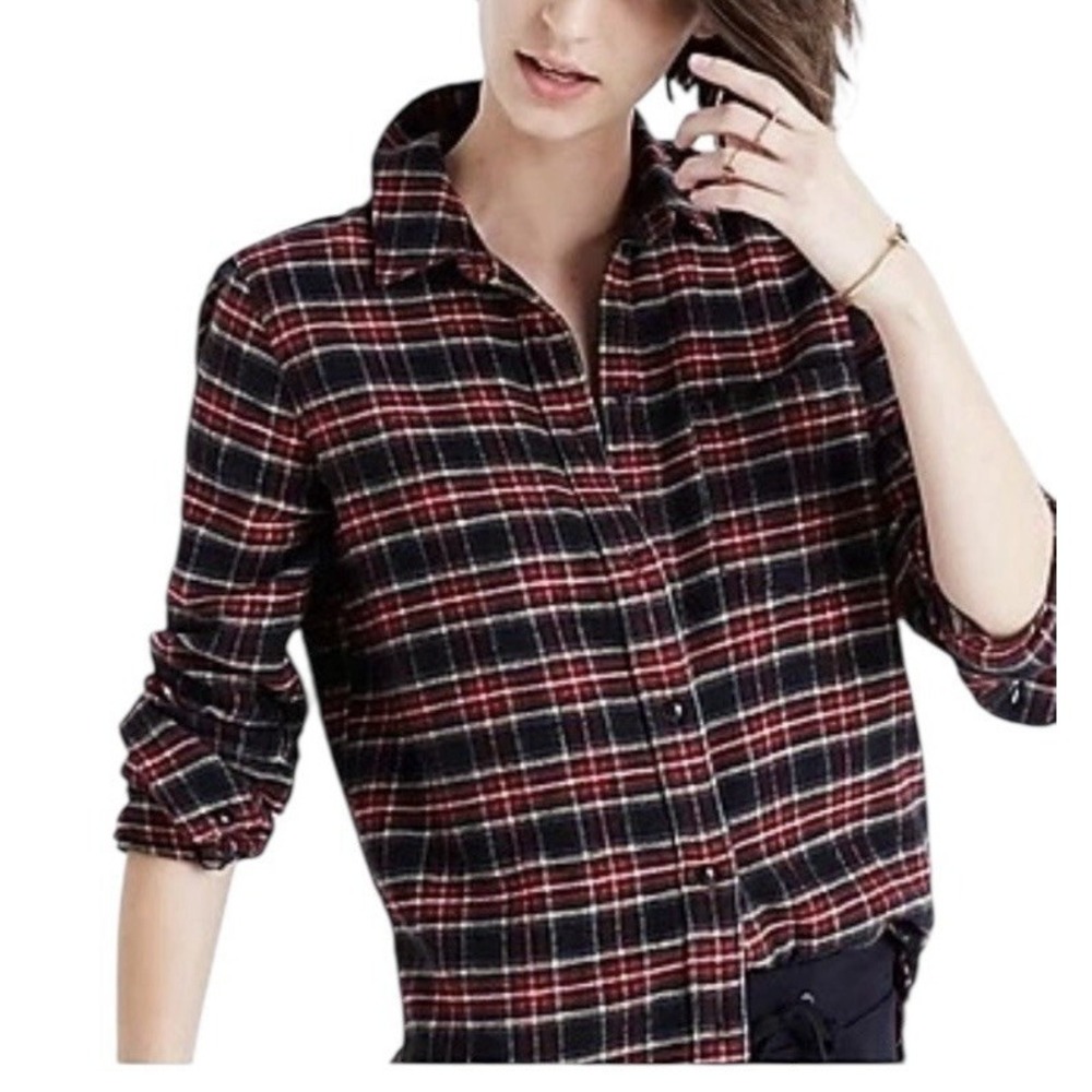 Madewell Flannel Shirt Top Women's Medium Plaid Long Sleeve‎ Cozy Outdoor
